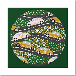 Hippy Cars In Fields Of Flowers Posters and Art